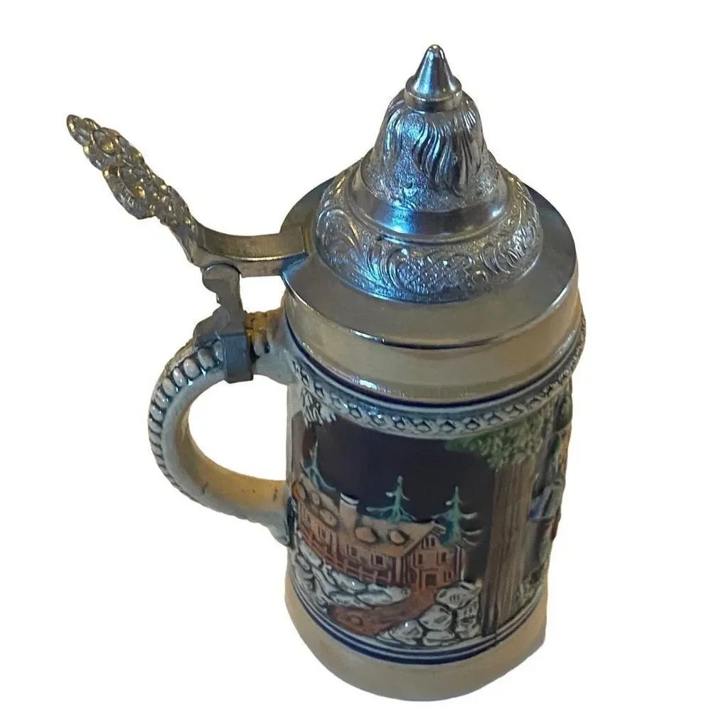 Vintage German Beer Stein 7” - Pewter Lid